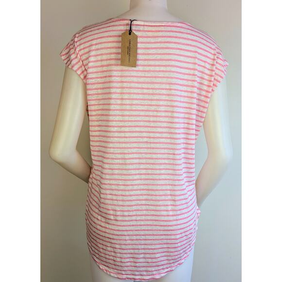 Christian Siriano Linen Top Medium Pink White Striped High Low Cap Sleeve NEW - Picture 5 of 9